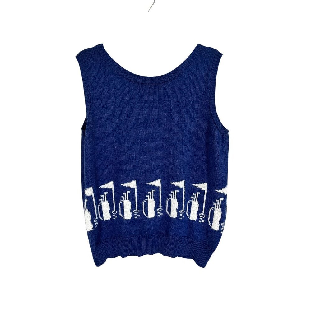 Retro Golf Knit Sweater Vest Blue L Vintage Chunky Preppy Resort 90s Neutral 80s